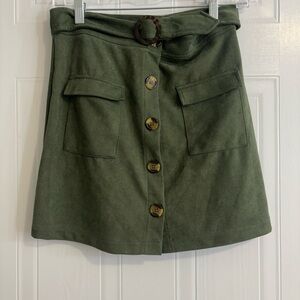 Olive Green Button-Front Mini Skirt